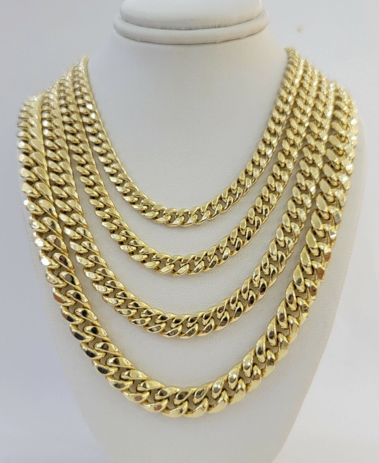 Collar De Cadena Cubana Miami De Oro Amarillo Macizo De 10 K