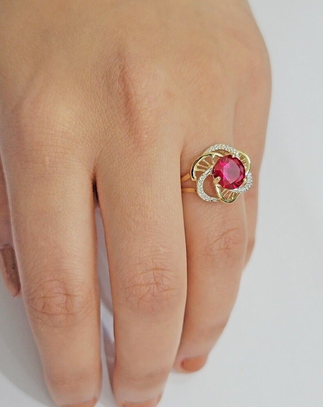 10k Yellow Gold Ladies Ruby Red Ring Womens Casual Band Sale Real 10kt ...