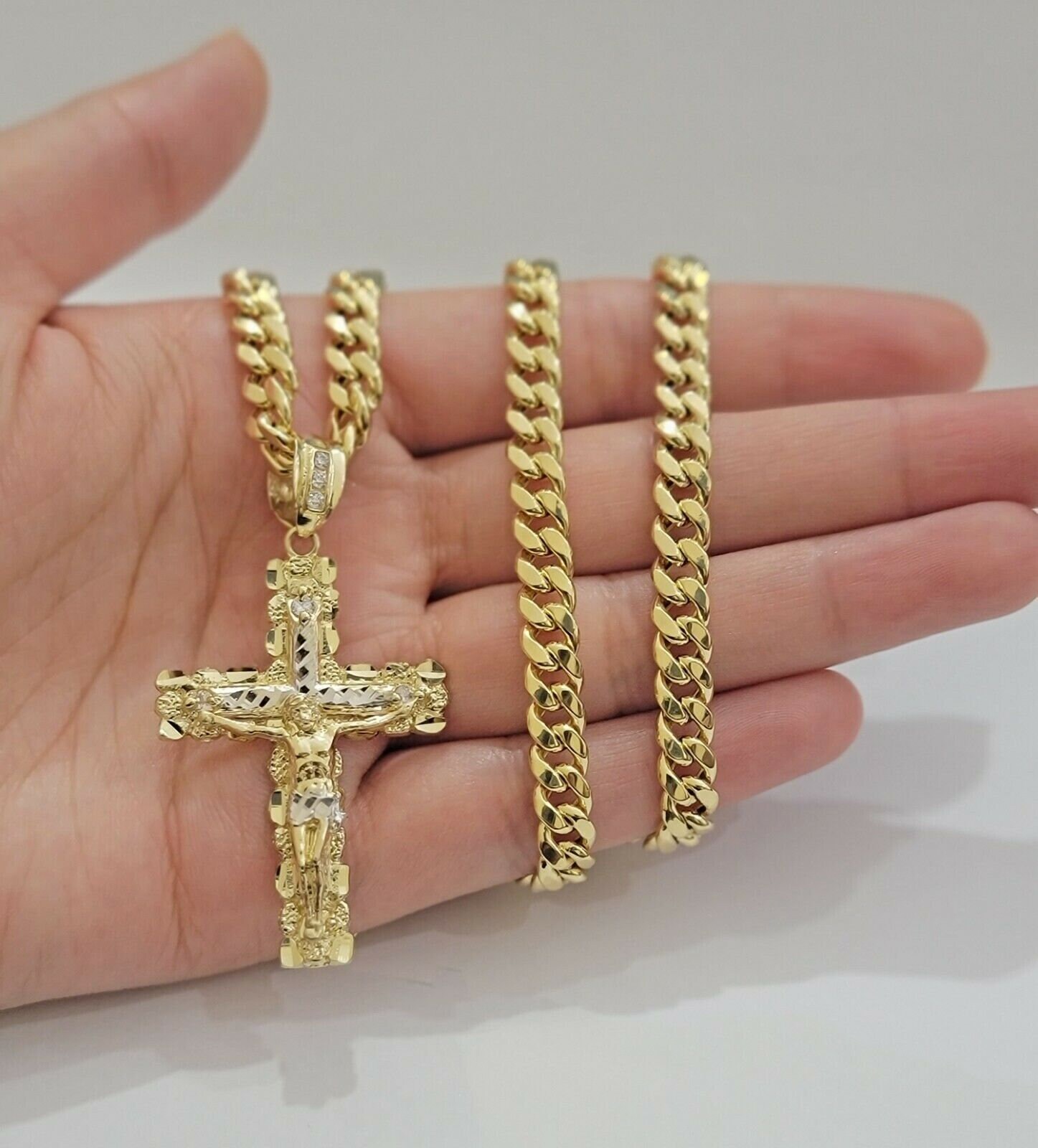 Real 10K Gold Chain Cross Set Miami 