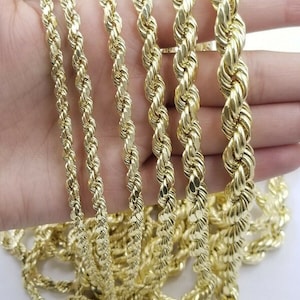 10k Yellow Gold Rope Chain Necklace (1mm-6mm, 18-30 inch)
