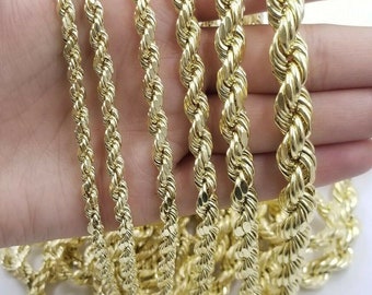 10k Yellow Gold Rope Chain Necklace (1mm-6mm, 18-30 inch)