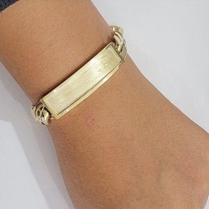 10k yellow gold id bracelet miami cuban solid link 10mm name plate 9&quot; box lock