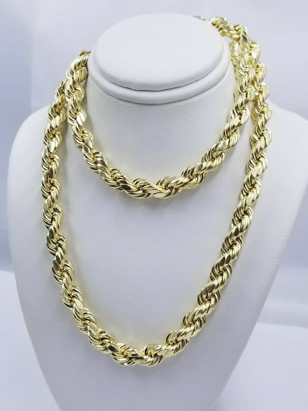 Real 10k Gold Rope Chain Necklace 30 Inch 8mm 10kt Yellow Gold Diamond ...