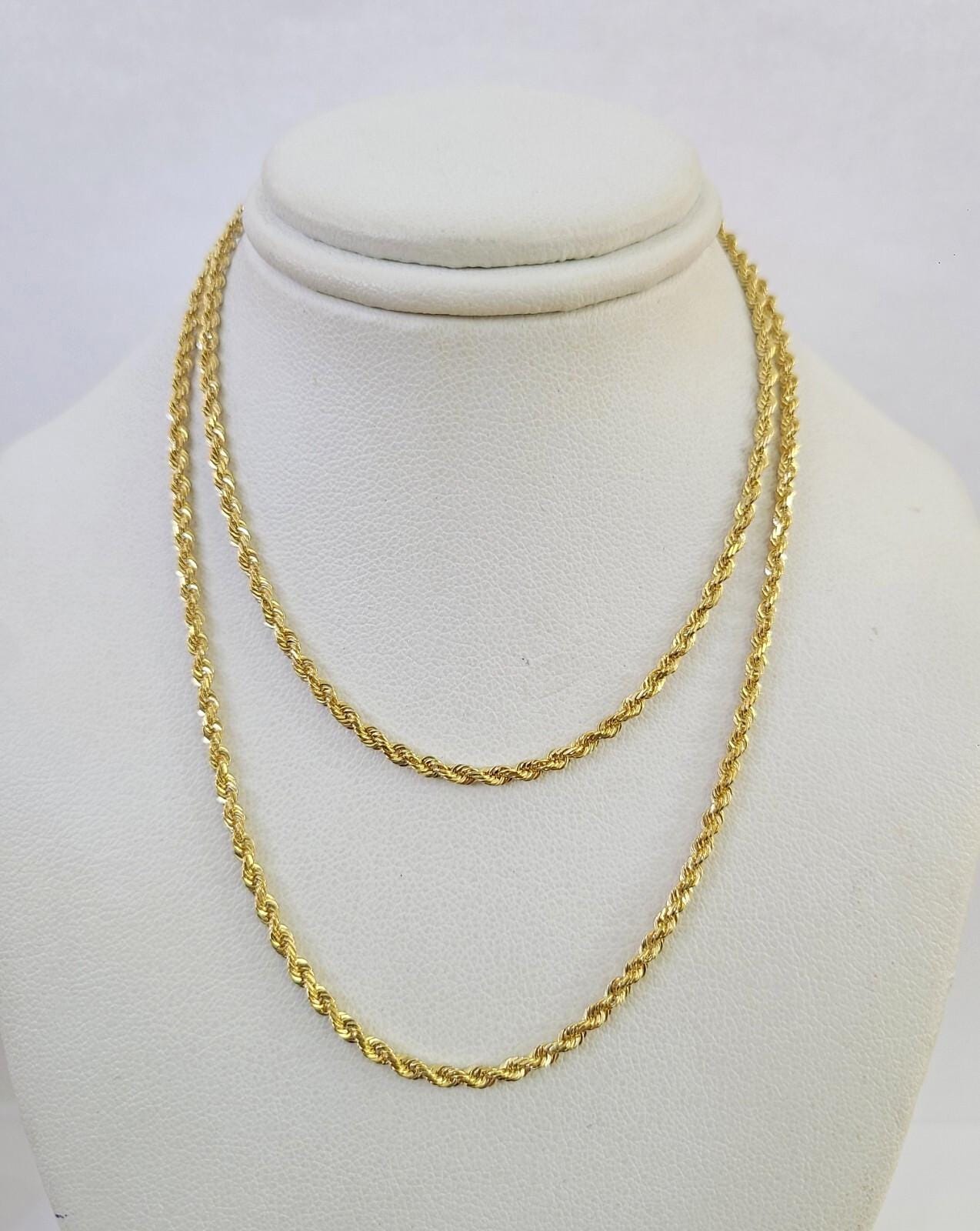 Real 18k Rope Chain Necklace 22 Inches 2mm Yellow Gold Men Women 18kt ...