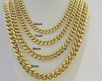 14k yellow gold chain miami cuban link necklace 6mm-9mm 18"-30" real gold sale