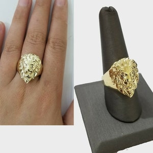 Gold Lion Head Mens Ring Solid 10K Yellow Gold Real Ring , Pinky , Casual , Size