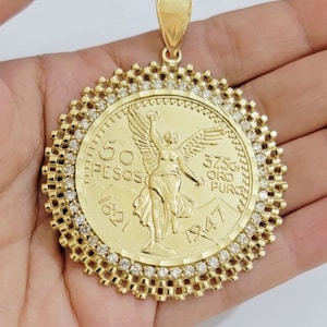10kt gold 1947 mexican centenario coin charm pendant 50 pesos with 10k bezel new