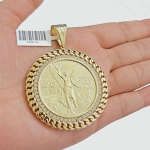 1947 mexican centenario coin charm pendant replica 50 pesos with bezel 10kt gold