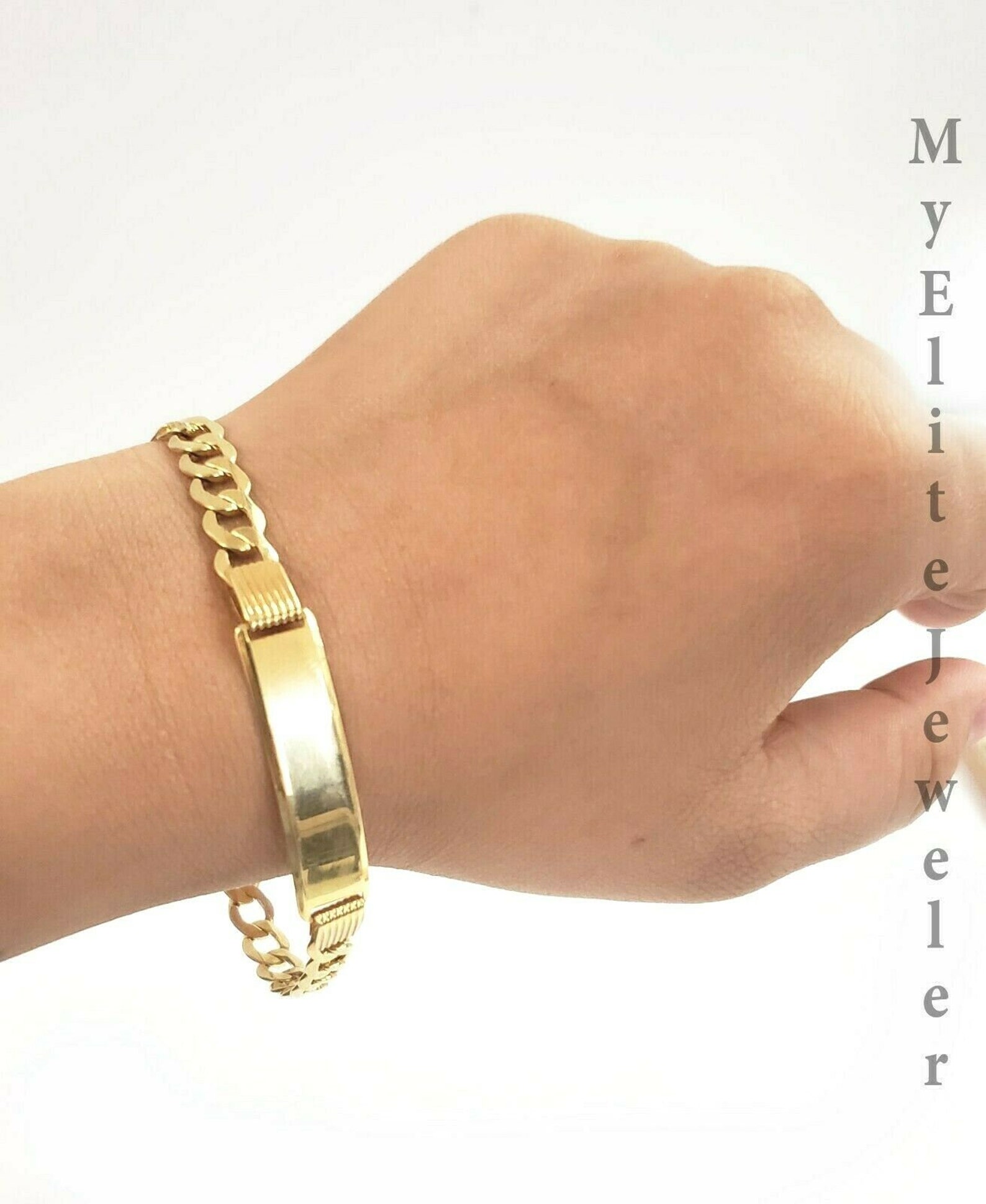 Men's 10K Gold Cuban Link Bracelet Id 8mm 8 Lobster Etsy