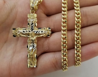10k yellow gold miami cuban link chain pendant set real 10k 5mm necklace charm