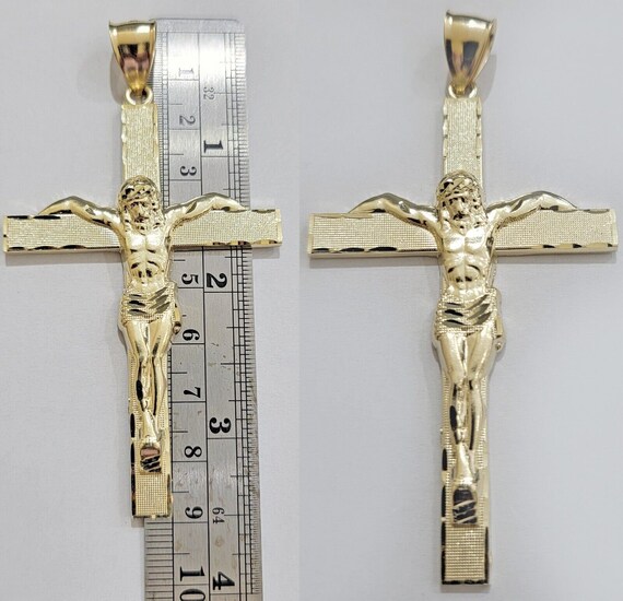 My Elite Jewelers Real 10k Yellow Gold Cross Charm Pendant – Nugget Jesus Crucifix For Men Women