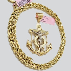 Collana Con Ciondolo A Croce, Placcata In Oro Su Catena Figaro - Foto 8