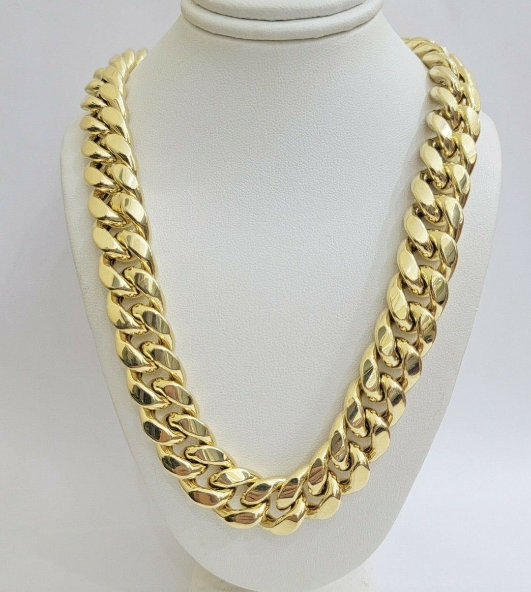 Real 10k Yellow Gold Chain Men's Necklace 15mm Miami Cuban Link 24 Inch ...