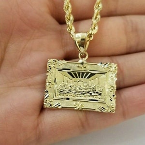 thumbnail interactive-video image 1 of 10k Yellow Gold Last Supper Charm With Rope Chain – 2.5mm, 18-28 Inch, Lobster Clasp, Unisex 1 of 5