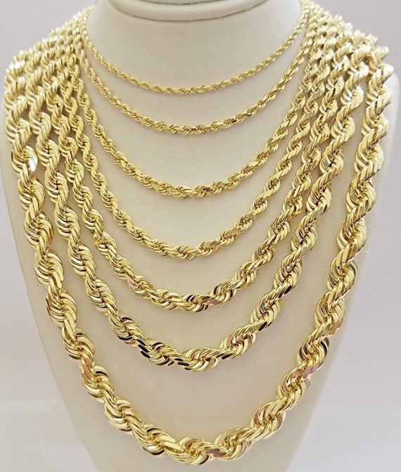 Real Solid 10k Gold Rope Chain Necklace 4mm-10mm Diamond Cut 1830 for  Pendant 