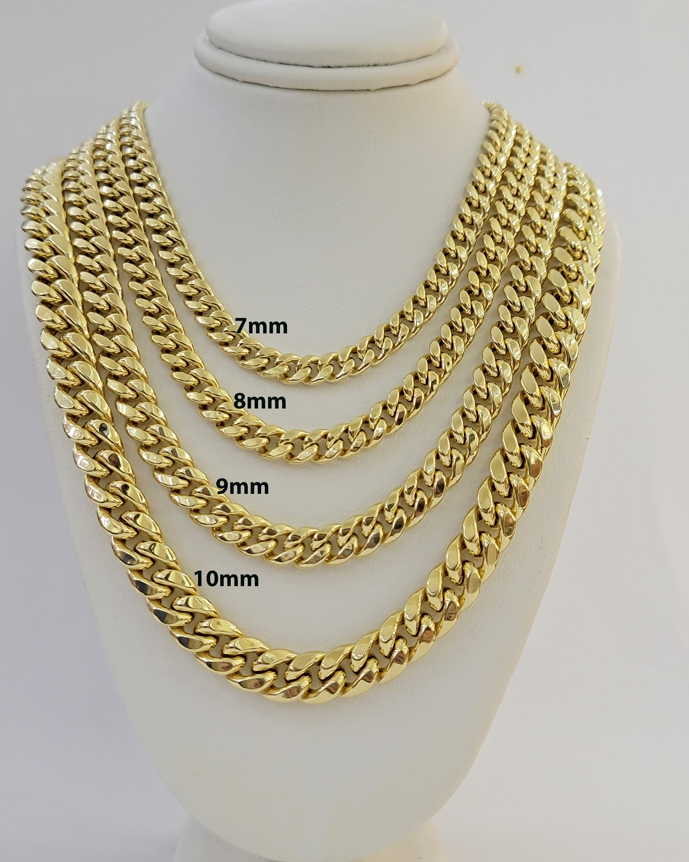 Real 10K Yellow Gold Chain Necklace Miami Cuban Link 6mm 7mm 8mm 