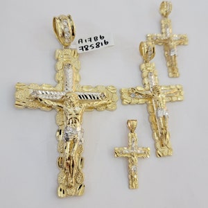 REAL 10k yellow Gold cross Pendant charm Jesus crucifix Different size 4" 3" 2" 1.5" for Men And women