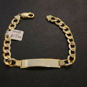mens 10k gold cuban link bracelet id 8mm 8" lobster lock real 10kt , engraving