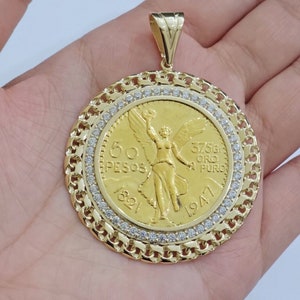 1947 mexican centenario coin charm pendant replica 50 pesos with bezel 10kt gold