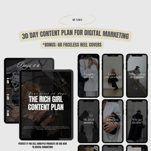 Rich Girl Content Plan für Ihre ersten 30 Tage | Bonus: 60 Faceless Reel Covers |  Hooks, Captions, Story Ideen für Digitales Marketing