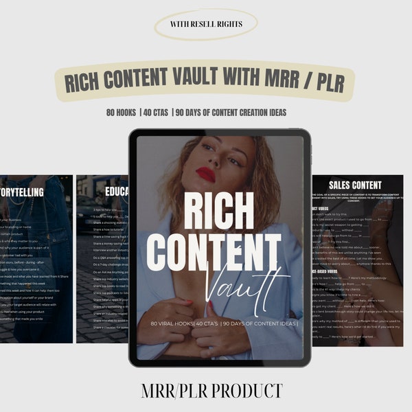 MRR Rich Content Vault: 80 Viral Hooks, 40+ CTAs, 90 Days of Social Media Content Ideas| MRR & PLR | done for you product