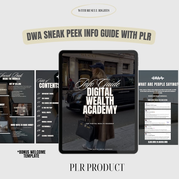 Digital Wealth Academy sneak peek info guide: Lead Magnet Guide for DWA|  Digital Product Business Instagram | PLR | Lead magnet