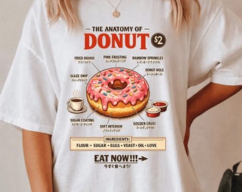 Anatomy of Donut Retro Japanese Food Aesthetic T-Shirt, Cute Donut Lover Gift, Kawaii Foodie Graphic Tee