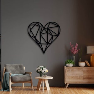 Geometric Heart Metal Wall Art, Love Heart Geometric Decoration, Heart Sign, Wedding Gift, New Home Gift, Gift For Her