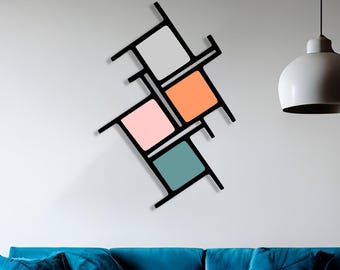 Geometric Metal Wall Art Decor: Multicolor Abstract Wall Sculpture