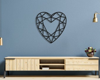 Metalen muurkunst met geometrisch hart: modern liefdesdecor