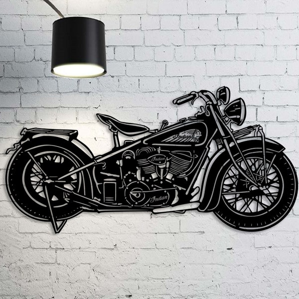 Old School Motorrad Metall Wandkunst, Motorrad Café Wanddeko, Biker Geschenk, Garage Wandkunst, Motorrad Indianer Schild, Man Cave Dekor