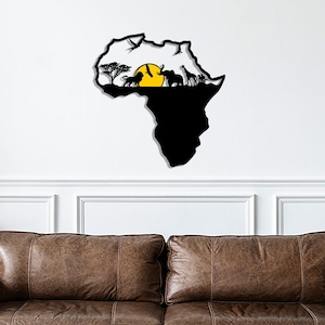 Afrikanischer Kontinent Metallwandkunst, Afrikanischer Kontinent mit Tieren, mehrfarbige Metallwandkunst, Metallwandkunst, Innenarchitektur
