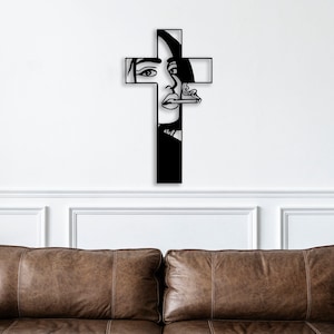 Cross&Woman, Metal Wall Art, Wire Art Wall Decor, Minimalist Wall Art, Female Body Art, Single Line Art, Woman Line Drawing, Above Bed Decor