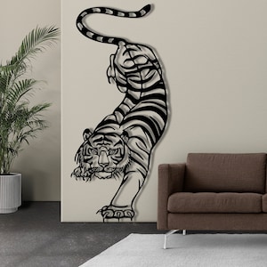 Decoración de metal con tigre, arte de pared de metal, Año del tigre, arte de pared de vida silvestre, decoración sobre la cama, arte de pared de metal con tigre, regalo de inauguración de la casa, regalo para la cueva del hombre