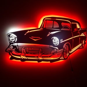 Metal Classic Car LED Sign, Classic Car Wall Decor, Metal Wall Art, Light Wall Decor, LED Wall Lamp, Man Cave Decor, Husband Gift