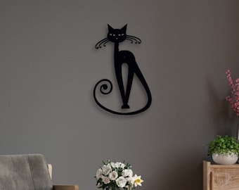Minimalist Metal Cat Wall Art, Cat Lover Gift, Nursery Decor