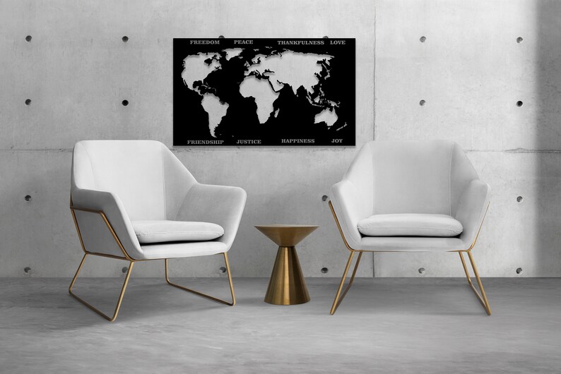 World Map Metal Wall Art Metal World Map Wall Decor World Etsy