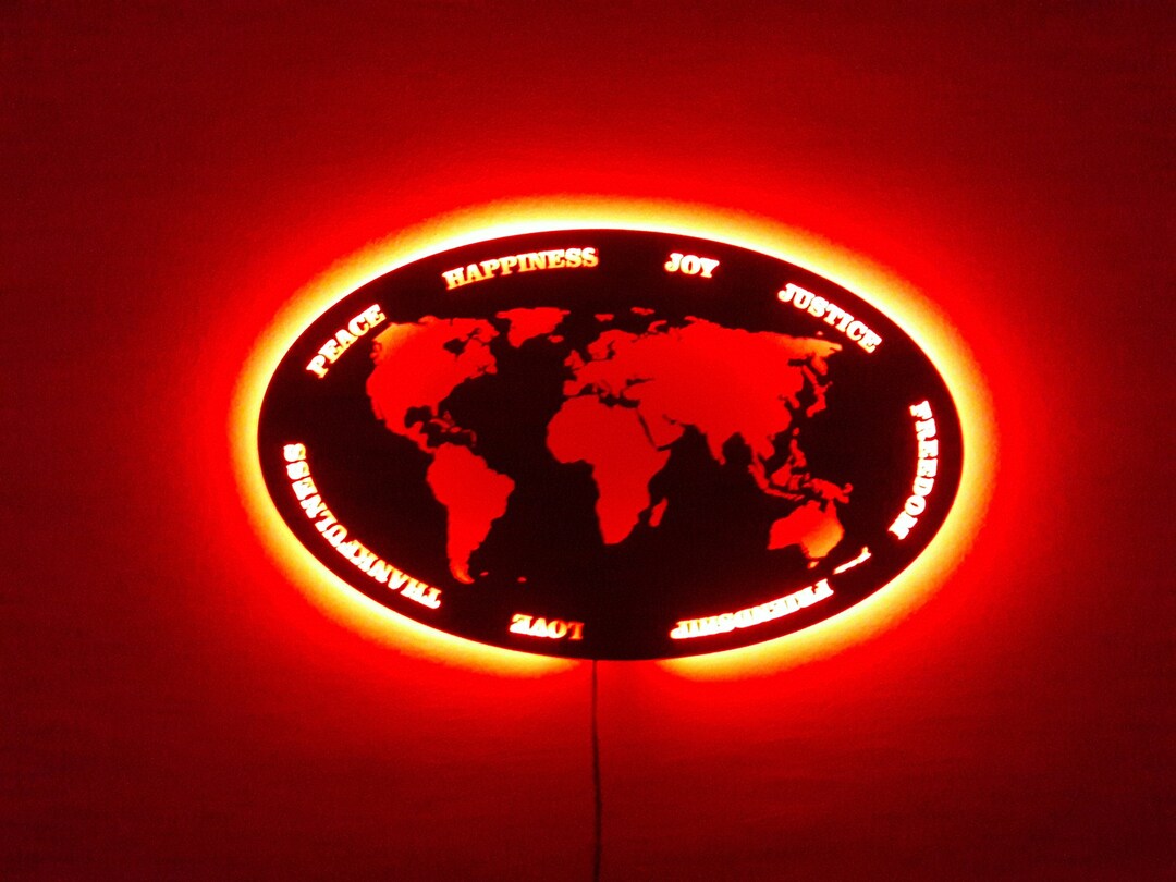 Metal&led Sign, World Map Sign, Metal World Map Led Sign, Metal Wall