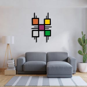 Decoração de parede de metal geométrica colorida, arte de parede colorida, decoração de parede com escultura abstrata, decoração de casa com escultura moderna, arte geométrica para casa