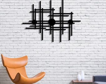 Black Geometric Metal Wall Art: Modern Abstract Sculpture