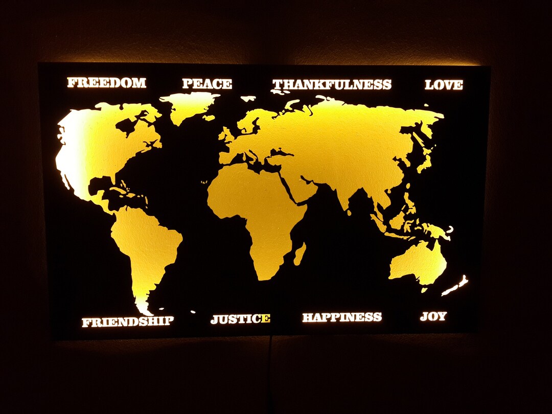 Metal&led Sign, World Map Sign, Metal World Map Led Sign, Metal Wall