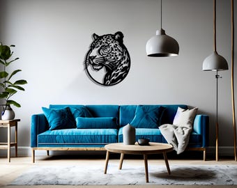 Schwarzer Leopard Kopf Metall Wandkunst: Safari Decor