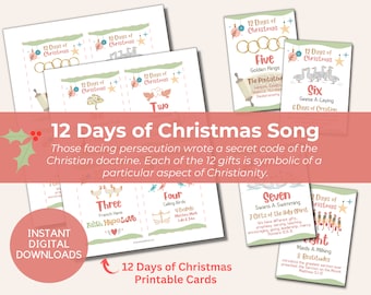 12 Days of Christmas Song Twelve Printable Cards Tags