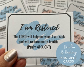 Daily Prayer Cards with Bible Verses, Scripture Cards, Printable Christian Affirmations, Set of 20 Cards for Health & Healing