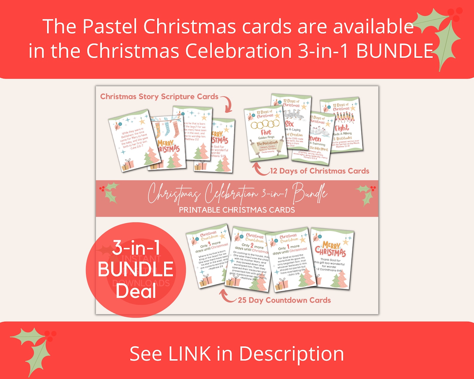 25 Days of Advent Calendar Christmas Countdown Bible Verse Cards