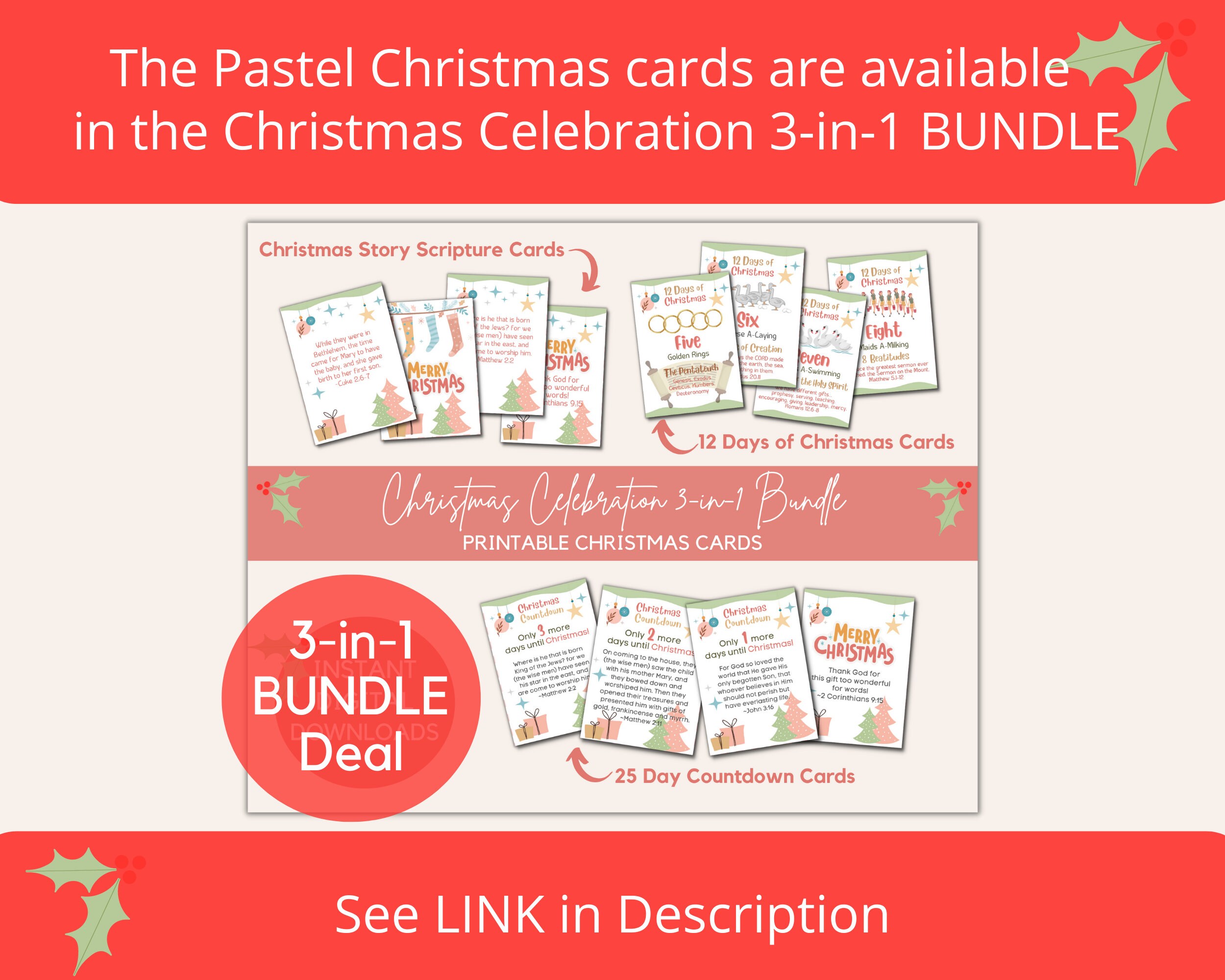 25 Days of Advent Calendar Christmas Countdown Bible Verse Cards ...