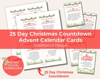 25 Days of Advent Calendar Christmas Countdown Bible Verse Cards Printable