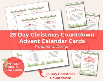 25 Days of Advent Calendar Christmas Countdown Bible Verse Cards Printable