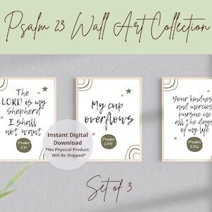 Psalm 23 Wall Art Printable, Modern Christian Art, Minimalist Bible Verse Wall Art Print, Scripture Printable Home Wall Décor Set of 3