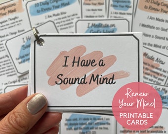 Renew Your Mind Scripture Affirmation Cards, Printable Digital Memory Verse Cards, Bible Study Tool